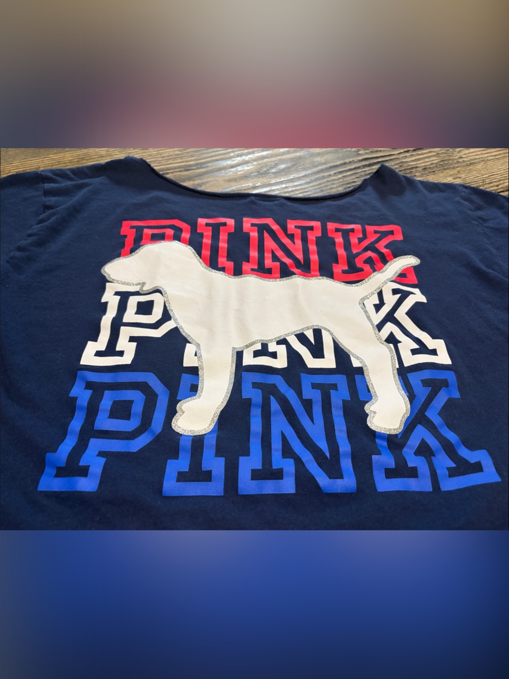 PINK Victoria's Secret Navy Tee with Red, White & Blue Logo Dog